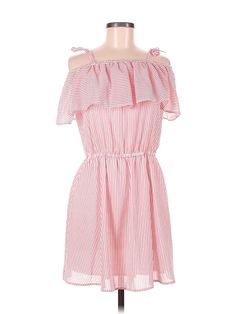 Assorted Brands Casual Dress Size: Medium Pink Dresses - used. No Fabric Content, Ruffles, Stripes, Short, Short Sleeve | Casual Dress: Pink Stripes Dresses - Used - Size Medium Pink And White Striped Dress, Spring Striped Knee-length Dress, Pink Vertical Stripe Summer Dress, Cheap Striped Knee-length Dresses, Striped Knee-length Mini Dress For Daywear, Pink Stripe Dress, Pink Dress Casual, Pink Stripes, Casual Dresses For Women