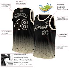 an image of a basketball jersey with instructions on the side and details about how to wear it