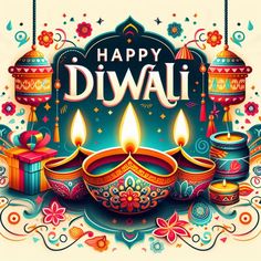 happy diwali with candles and gifts