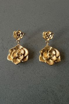 Flower earrings for women dangle floral earrings for her antique gold color drop earrings golden flower earrings gift for her gift for mom These gold tone double flower dangle earrings are made of corrosion-resistant 316L stainless steel, providing the durability of steel and a beautiful finish. Their design makes them a fashionable yet timeless accessory to complete any look. Item Details *Metal:  316L Stainless Steel *Earring length: 1.38in (3.5cm) *Weight: 0.28 ounces (8 grams) *Clasp: Butter Metal Flower Shaped Jewelry For Anniversary, Gold Plated Flower Shaped Jewelry With Matching Earrings, Vintage Gold Plated Jewelry, Yellow Gold Flower-shaped Jewelry, Formal Flower-shaped Metal Jewelry, Pierced Metal Drop Flower Earrings, Gold Plated Flower Charm Earrings For Wedding, Delicate Gold Tarnish-resistant Earrings, Gold Flower-shaped Earrings For Wedding