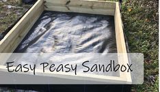 an easy sandbox made out of pallets and wood with text overlay that reads, easy pessy sandbox