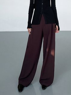 Details
                        Composition: 95% Polyester. 5% Elastane        
                    Design: Plain        
                    Style: Casual. Elegant        
                    Thickness: Regular        
                    Sheer: No        
                    Material: Woven Fabric        
                    Occasion: Leisure. Work        
         Size & Fit
                        Pants Length: Long Pants        
                    Stretch: Non-stretch        
                    Fit Type: Shift        
        
                 Cm        Inch                                                        Size                Length                Hips                Waist                                                                                    XS Elegant Burgundy Wide Leg Pants, Chic Burgundy Wide Leg Trousers, Elegant Full-length Burgundy Bottoms, Elegant Full Length Burgundy Bottoms, High Waist Burgundy Wide Leg Pants For Fall, Burgundy High Waist Wide Leg Pants For Fall, Burgundy Wide Leg Pants For Fall Workwear, Burgundy Bottoms For Formal Fall Occasions, Formal Burgundy Bottoms For Fall