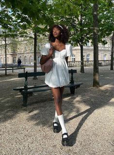 Mary Janes Are The Latest It Shoe – 17 Ways To Style Yours White Babydoll Dress Outfit, Emmanuelle Koffi, Outfits With Mary Janes, Pretty Red Dress, Marry Jane, Milkmaid Dress