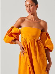 Carlin Off the Shoulder Puff Sleeve Mango Midi Dress Off Shoulder Puff Sleeve, Shoulder Puff Sleeve, Puff Sleeve Midi Dress, Off Shoulder Dresses, Strapless Neckline, Off Shoulder Fashion, Midi Length Skirts, Puffed Sleeves Dress, Sleeve Midi Dress