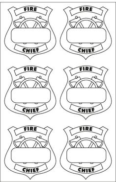 four fire department emblems with the words chief, chief and chief written in black ink