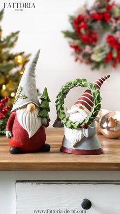 2 christmas gnomes Grey Color Scheme, Christmas Central, Resin Sculpture, Green Home Decor, Christmas Figurines, Christmas Display, Holiday Home Decor, Christmas Gnome, Red And Grey