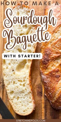 a loaf of sourdough baguette sitting on top of a wooden cutting board