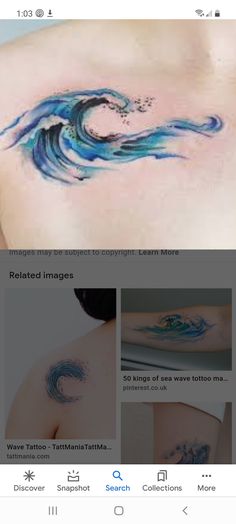 the back of a woman's shoulder with blue swirls and stars on it