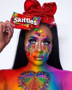 Sfx Makeup Inspiration, Rainbow Skittles, Candy Fashion, Makeup Looks For Green Eyes, Special Fx Makeup, Special Effects Makeup, Stunning Makeup