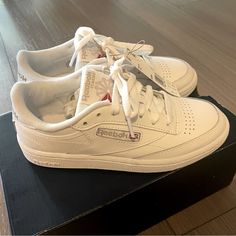 Women’s Reebok Club C 85 All White Sneakers, Size 5. Brand New With Tags, Never Worn. Reebok Outfit Woman, Reebok Women Shoes, Reebok Outfit, Reebok White Sneakers, Reebok Crossfit Shoes, Reebok Shoes Women, All White Sneakers, Reebok Classic Sneakers, Reebok Club C 85