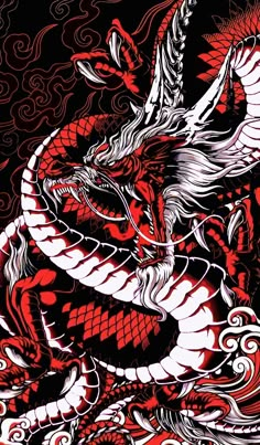 a red and pink dragon on a black background