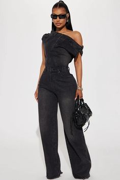 Dakota Denim Jumpsuit - Black | Fashion Nova, Jumpsuits | Fashion Nova Trendy Black Denim Jumpsuits And Rompers, Chic Black Denim Jumpsuit, Black High Waist Denim Jumpsuit For Summer, Black High Waist Casual Denim Jumpsuit, Spring Black High Waist Denim Jumpsuit, Black High-waisted Denim Jumpsuit With Pockets, Spring High Waist Black Denim Jumpsuit, Casual Black High-waist Denim Jumpsuit, Black High-waist Denim Jumpsuit Casual