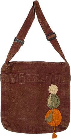 A boho-style edgy shoulder bag with adjustable strap length.  The bag is characterized by three flowers - connectivity with the free spirit, flower child elements. #tlb #bohemianfashion #BohoBag Hippie Brown Crossbody Shoulder Bag, Hippie Brown Shoulder Bag, Brown Hippie Shoulder Bag With Adjustable Strap, Hippie Shoulder Bag For Festivals With Adjustable Strap, Hippie Festival Shoulder Bag With Adjustable Strap, Hippie Brown Hobo Bag For Festivals, Hippie Brown Hobo Bag For Daily Use, Hippie Brown Hobo Bag For Everyday Use, Hippie Brown Hobo Bag