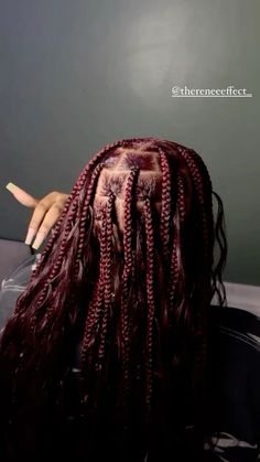 #braids #darkred Big Knotless Box Braids Burgundy, Black And Burgundy Knotless Braids, Burgundy Box Braids With Curly Ends, Dark Red Boho Knotless Braids, Small Long Braids, Small Burgundy Knotless Box Braids, Burgundy Boho Knotless, Black And Burgundy Braids, 99j Knotless Braids