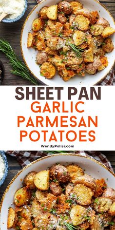 two plates filled with garlic parmesan potatoes