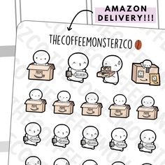 Amazon Prime Emotis - TheCoffeeMonsterzCo Doodles Stickers, Bullet Journal Quotes, Free Printable Planner Stickers, Science Notebooks, Hobonichi Planner, Journal Stuff, Printable Planner Stickers, Journal Doodles, White Stickers