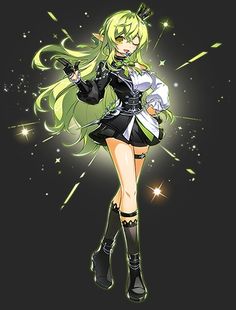 an anime character with long blonde hair and black boots, standing in front of stars