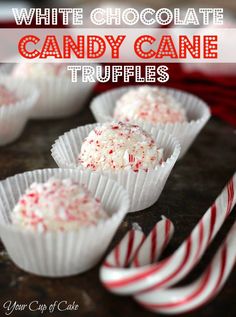 white chocolate candy cane truffles on a table