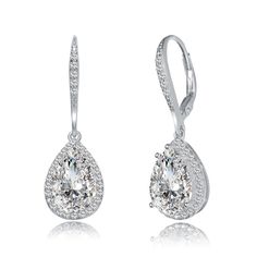 Stylish .925 Sterling silver cubic zirconia pear drop earrings. these glimmering earrings feature large clear pear cubic zirconia stone accented by small clear round cubic zirconia stones around the stone and on the front of the lever back as well. Crafted of .925 Sterling silver in rhodium plating and secure with lever back closure. Available in Rose and  Gold Plated. Product should not come in contact with water Wipe to clean Cubic Zirconia Earrings, Leverback Earrings, Zirconia Earrings, Drop Earring, Metal Earrings, Online Earrings, Gold Plated Sterling Silver, Luxury Jewelry, Post Earrings