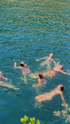 several people swimming in the water near each other