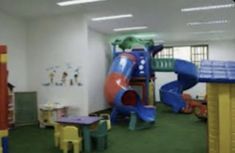 children's play area with slides and toys