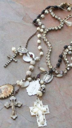 Vintage Rosary, Cross Necklaces, Junk Jewelry