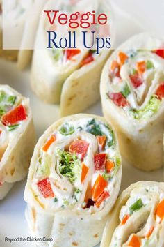 veggie roll ups on a white plate with text overlay