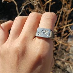 This signet ring is cast in lead-free pewter (Brittania alloy). The ring size when cast is 7.75. The sealing image is humming bird sipping some nectar. This is part of a series of signet rings I am making cast from lead-free pewter. Each ring is hand sculpted to give a unique, rustic style, relief image when used as a seal, with sealing wax. Flower Hummingbird, Ring Master, Hummingbird Nectar, Pewter Ring, Custom Signet Ring, Humming Bird, Sealing Wax, Aesthetic Pastel