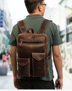 Vintage Genuine Leather Backpack Fit 14 Inches Laptop Leather Briefcase Bag, Business Laptop Bag, Leather Duffel Bag, Leather Laptop Backpack, Rucksack Bag, Leather Backpacks, Vintage Backpacks, Leather Rucksack, Outdoor Backpacks