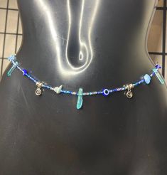 Boho Hippie Blue Evil Eye Beads with Natural Aquamarine Gemstones & Blue Quartz Pillar Rock Crystals Stones Waist Beads Waist Chain Belly Chain  Silver Pendants & Detailing  Body Jewellery  Silver screw clasp Made to fit Waist line / Upper hip line / hip line  Check out more of my waist Beads collection 🤍 https://etsy.me/3JbHvCJ Blue Gemstone Beads Jewelry For Beach, Bohemian Blue Gemstone Beaded Necklaces, Blue Bohemian Beaded Gemstone Necklace, Bohemian Blue Gemstone Beaded Necklace, Blue Beaded Necklaces With Stones For Jewelry Making, Blue Bohemian Beaded Necklaces With Stones, Bohemian Blue Beaded Necklaces With Stones, Blue Gemstone Beads Festival Bracelet, Blue Beaded Chain Bracelets For Party