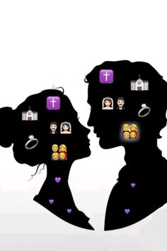 two silhouettes are shown with icons in the shape of people's heads and faces