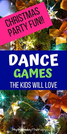 a christmas tree with the words dance games in front of it and an image of a star