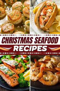 christmas seafood recipe collage with text overlay