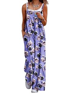 PRICES MAY VARY. Indulge in the comfort and softness of our long bib pants jumpsuit. These summer jumpsuits for women are made of 100% cotton. Soft, comfortable and airy for hot summer and humid days.As a bohemian overalls for women, it comes with a vibrant floral print, that can be eye-catching in the crowd,these long bib pants will add a splash of color to your summer wardrobe. Adjustable Spaghetti Straps, Side Split Wide Leg, Loose Waist, Ankle-Length Cropped, Low Crotch, 2 Inserting Pockets Bohemian Overalls, Summer Jumpsuits For Women, Wide Leg Overalls, Summer Jumpsuits, Overalls For Women, Pants Jumpsuit, Trendy Jumpsuit, Womens Closet, Jumpsuit Summer