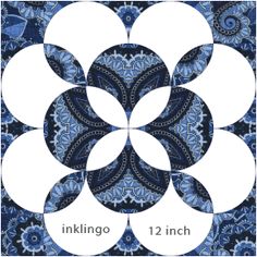 a blue and white circular design with the words inklingo 12 inch on it