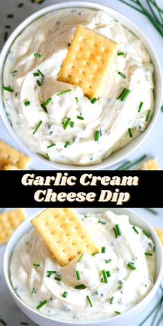 garlic cream cheese dip in a bowl with crackers