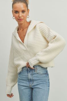 Crawford Collared Sweater - Cream – Eureka The Label Altar'd State Outfits, Cozy Winter Tops, Relaxed Outfits Women, Wool Sweater Outfit, Fall Sweater Outfits, Sweaters Outfit, Sweater Designs, White Oversized Sweater, Winter Sweater Outfits