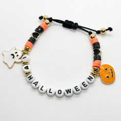 Kick off spooky season with this Halloween Friendship Bracelet Halloween Friendship Bracelet Beads, Friendship Bracelets Halloween, Halloween Thread Bracelet, Trendy Beaded Bracelets For Halloween Gift, Spooky Friendship Bracelet, Spooky Halloween Bracelets For Gift, Spooky Halloween Gift Bracelets, Spooky Adjustable Bracelets For Halloween, Halloween Charm Bracelet Gift