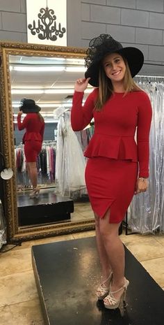 Red jersey suit looks fabulous!  #homecoming #suits #hats #rhinestonerunway #hoco2k18 #homecoming2018 #hoco #churchhat #churchsuit #hoco2018 #court #jersey Red Jersey, Church Suits, Church Hats, Happily Ever After, Ever After