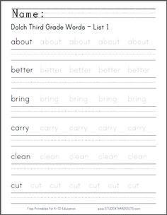 worksheet for beginning and ending the word name dolch third grade words list