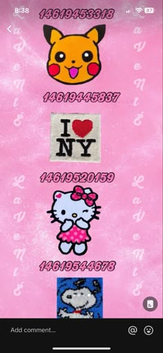 a pink background with hello kitty and other stickers on the bottom half of it