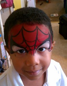 Face painting. Spider-man. Put the white on first, then the red, then black. Spider Man Makeup, Spider Man Face Paint, Spiderman Makeup, Christmas Face Painting, Spiderman Face