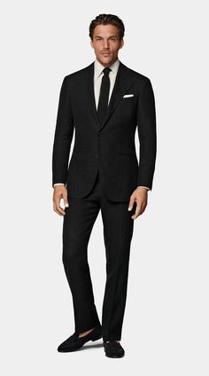 Black Roma Suit in Pure Linen Black Suit Men Wedding Guest, Black Suit Men Wedding, Prom Suits For Men Black, Mens Black Suit, Black Wedding Suit, Black Tie Dress Wedding, Wedding Menswear, Black Tie Optional Wedding, Men Suits Black