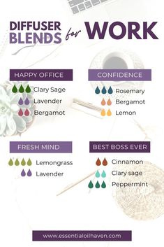 Calming Blend Essential Oils, Essential Oils For Office Work, Diffuser Blends For Work, Essential Oils To Diffuse In Office, Balance Essential Oil Diffuser Blends, Essential Oils For The Office, Work Essential Oil Blend, Essential Oil Calming Blend, Essential Oil Blends For Office