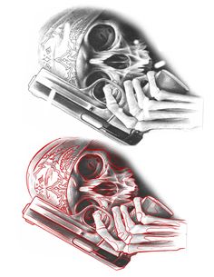 Chicano Skull Tattoo, Cholo Tattoos, Evil Skull Tattoo Stencils, Gangsta Skull Tattoo, Drawing Ideas Chicano, Mariachi Skull Tattoo Design, Blood In Blood Out Drawings, Mexican Gang Tattoos, Lowrider Sleeve Tattoos