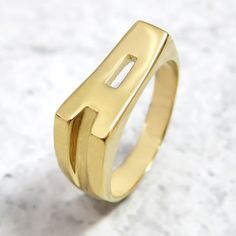 "This pretty custom initial ring displays your choice of initial letter in block font, simply choose the initial you want and we will make it to a meaningful gift to a unique person that shows how much he means to you. This statement making name ring is eye catching and perfect for any special occasion or for every day wear, be sure that you will enjoy your letter A ring. Customization: * You can order this necklace in different shades of gold plating - rose gold or yellow gold, or sterling silv Letter A Ring, Personalized Gold Rings, Alphabet Ring, Monogram Ring Gold, Personalized Initial Ring, Silver Initial Ring, Ring Initial, Gold Initial Ring, Ring Name