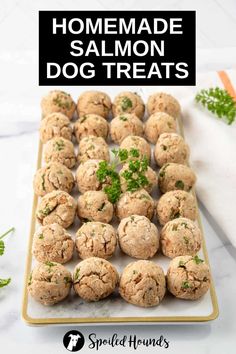 homemade salmon dog treats on a plate with parsley