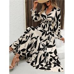 -Item Id 31235127 -Details: Ruffle, Ruffle Hem, Shirred -Neckline: V Neck -Sleeve Type: Flounce Sleeve -Style: Casual -Type: A Line -Waist Line: High Waist -Hem Shaped: Flounce -Color: Multicolor -Pattern Type: All Over Print -Sleeve Length: Long Sleeve -Fit Type: Regular Fit -Length: Long -Material: Fabric -Composition: 95% Polyester, 5% Elastane -Care Instructions: Machine Wash Or Professional Dry Clean -Sheer: No -Fabric: Non-Stretch -Body: No **Open To Offers!!!** **Bundle To Save More** **3 Blue Gray Dress, Shirred Waist Dress, Sukienki Plus Size, Dress Abaya, Elegant Evening Gowns, Shirred Dress, Long Sleeve Shift Dress, Mothers Dresses, Everyday Chic