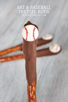 a bat and baseball pretzel rods on a table