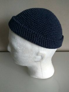 HANDMADE UNIVERSAL MENSWEAR STYLE ! DOCKER STYLE Beanie Cap ! Leon "The Professional" replica hat HANDMADE MILITARY STYLE !  NAVY Military Hat AFRICAN hat  MEN'S, unisex short beanie, cap, crochet in blue from cotton yarn freestyle.  - For men's military/airforce style SKULL CAP  - For Military Men Soldiers in Uniform  - Hunting   - Camping  - Sauna The cooling cap wicks away sweat better than a sweat-band, ball cap or bandanna! A damp cooling cap even provides instant air conditioning with a br Crochet Cap For Men, Mens Beanie Crochet Pattern, Crochet Summer Hat, Sauna Hat, Short Beanie, 100 Crochet Stitches, Easy Knitting Patterns Free, Crochet Summer Hats, African Hats